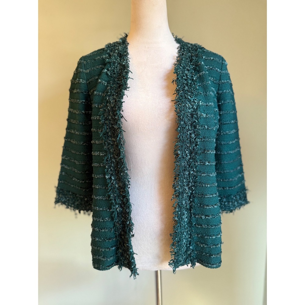 St John green Textured Fringe Jacket Blazer 6 boho classic wool preppy academia - Picture 2 of 8
